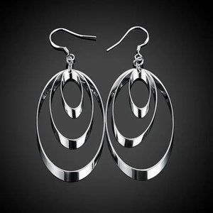 Gorgeous .925 Sterling Silver 3 Ovals Hanging Earrings